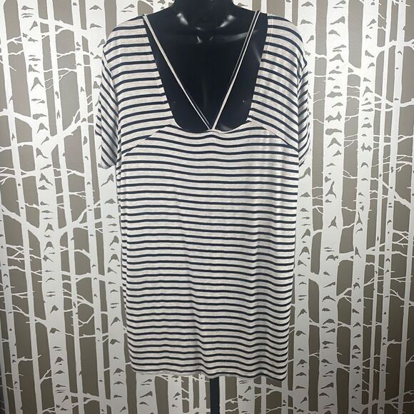 Free Kisses Striped Tunic Tee 2X Navy Oatmeal - Picture 6 of 10